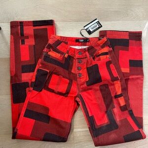 NWT Jaded London Red Women’s Smoke Print Boyfriend Fit Jeans Tapestry Size W24